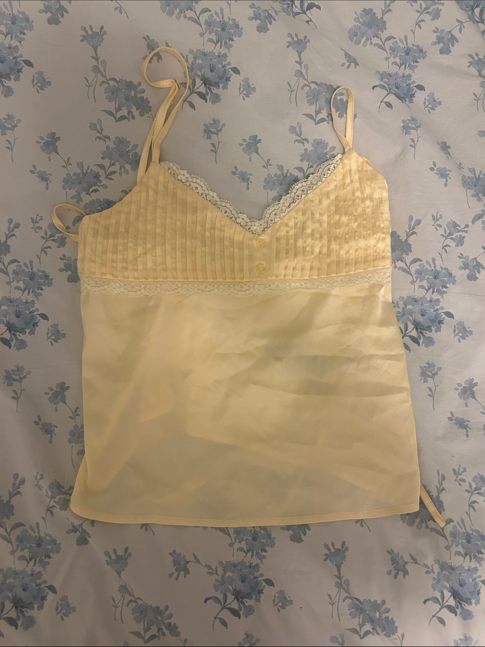 Edikted Pale Yellow Lace Trim Tank Top